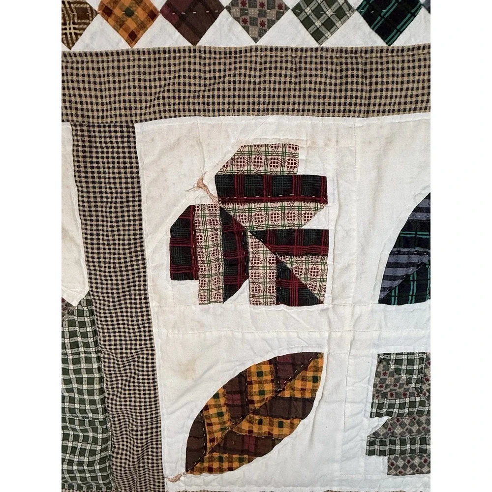 Vintage Patchwork Quilt Rustic Christmas Cabin Moose Lodge-Style Sampler 58x47